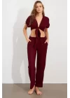 Kadın Bürümcük Kumaş Pantolonlu Takım