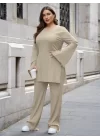 Kadın Büyük Beden Ispanyol Kol Yanı Yırtmaçlı Tunik Ve Pantolon Ikili Takım