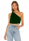 MetuCa Kadın YeşilTek Omuz Drapeli Jarse Kumaş Asimetrik Vücudu Saran Crop Top Bluz Büstiyer