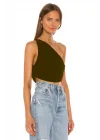MetuCa Kadın KahverengiTek Omuz Drapeli Jarse Kumaş Asimetrik Crop Top Bluz Büstiyer