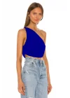 MetuCa Kadın Mavi Tek Omuz Drapeli Jarse Kumaş Asimetrik Crop Top Bluz Büstiyer