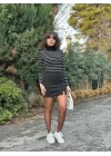 Kadın çizgili Kaşkorse Kumaş Tam Balıkçı Bluz