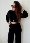 Kadın Crop Bağlama Detaylı Eşofman Takımı
