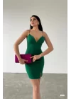 Kadın Dalgıç Krep Kumaş Askılı Mini Elbise