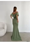 Kadın Dalgıç Krep Yırtmaç Detaylı Askılı Maxi Boy Elbise
