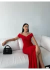Kadın Dalgıç Kumaş Kayık Yaka Ve Dekolte Detaylı Elbise