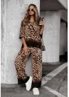 Kadın Dalgıç Kumaş Leopar Desenli Fermuar Detaylı Ikili Tamım