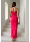 Kadın Dalgıç Kumaş V Yaka Yırtmaç Detaylı Maxi Boy Elbise