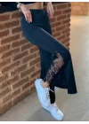 Kadın Dantel Eklemeli Ispanyol Paça Scuba Tayt Pantalon