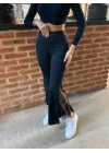 Kadın Dantel Eklemeli Ispanyol Paça Scuba Tayt Pantalon