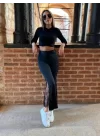 Kadın Dantel Eklemeli Ispanyol Paça Scuba Tayt Pantalon