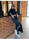 Kadın Dantel Eklemeli Ispanyol Paça Scuba Tayt Pantalon