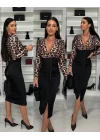 Kadın Dijital Baskılı Full Likralı Kristal örme Kumaş Drape Detaylı Yırtmaç Dekolteli Midi Boy Elbise