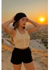 Kadın Düğme Detay Kaşkorse Kumaş Atlet