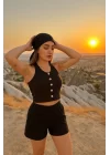 Kadın Düğme Detay Kaşkorse Kumaş Atlet