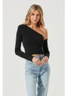 Kadın Düşük Tek Omuz Detay Ipek Jarse Bluz