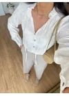 Kadın Ekru Çiçek Nakışlı Pamuklu Bluz Pinterest Bohem Gömlek