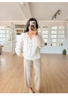 Kadın Ekru Çiçek Nakışlı Pamuklu Bluz Pinterest Bohem Gömlek