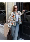 Kadın Ekru Renkli Çiçek Nakış İşlemeli Yakasız Mevsimlik Denim Pinterest Ceket
