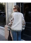 Kadın Ekru Renkli Çiçek Nakış İşlemeli Yakasız Mevsimlik Denim Pinterest Ceket