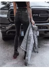 Kadın Fermuar Detay Yüksek Kemerli Kot Pantolon