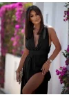 Kadın Göğüs Dekolteli Yırtmaç Detay Maxi Boy Elbise