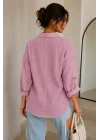 Kadın Gül Kurusu Pamuklu Keten Çift Cepli Ahşap Düğme Pinterest Oversize Gömlek
