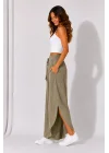 Kadın Haki Keten Yırtmaçlı Kruvaze Bohem Pinterest Geniş Paça Etek Pantolon