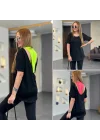 Kadın İki İplik Kumaş Sırt Neon Detay Bluz