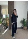 Kadın Iki Iplik Penye Kumaş Kol Detaylı Ribanalı Ikili Takım
