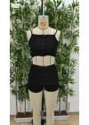 Kadın Ip Askılı Crop Bluz Ve Yanlardan Büzgülü Ikili Kaşkorse Short Takım