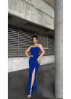 Kadın Ip Askılı Gipe Detay Maxi Boy Yırmaçlı Elbise
