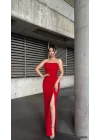 Kadın Ip Askılı Gipe Detay Maxi Boy Yırmaçlı Elbise