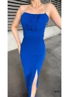 Kadın Ip Askılı Gipe Detay Maxi Boy Yırmaçlı Elbise