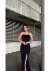 Kadın Ip Askılı Gipe Detay Maxi Boy Yırmaçlı Elbise