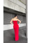 Kadın Ip Askılı Gipe Detay Maxi Boy Yırmaçlı Elbise