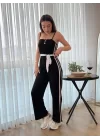 Kadın Ip Askılı Straplez Belden Kuşaklı Viskon Iki Iplik Tulum