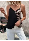 Kadın Ip Askılı V Yakalı Leopar Desenli Viskon Bluz