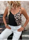 Kadın Ip Askılı V Yakalı Leopar Desenli Viskon Bluz