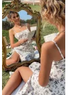 Kadın Ip Askılı Yakadan Bağcıklı Desenli Süprem Elbise