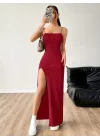 Kadın Ip Askılı Yandan Yırtmaçlı Janjan Krep Elbise
