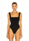 Kadın Siyah Kare Yaka Kalın Askılı Çift Katlı Tanga Kesim Sandy Bodysuit