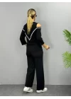 Kadın Ithal Burgu Kumaş Uzun Kollu Omuz Dekolteli Bluz Ve Pantolon Ikili Takım