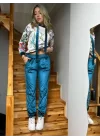 Kadın Kadife Kumaş Uzun Kollu Kapüşon Detay çiçek Baskılı Sweat Ve Pantolon Ikili Takım