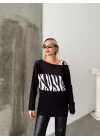 Kadın Kadife Kumaş Zebra Desenli Omuz Detay Uzun Kollu Bluz