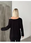 Kadın Kadife Kumaş Zebra Desenli Omuz Detay Uzun Kollu Bluz