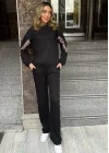 Kadın Kapüşonlu Leopar Detay Sweat Ve Yüksek Bel Yanları Leopar şeritli Bol Paça Pantolon Ikili Takım