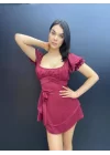 Kadın Kare Yaka Kuşak Detay Fırsat ürün Mini Elbise