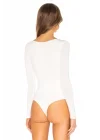 Kadın Beyaz Kare Yaka Uzun Kollu Çift Katlı Tanga Kesim Sandy Bodysuit