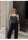 Kadın Kaşkorse Kumaş Askılı çizgili Takım